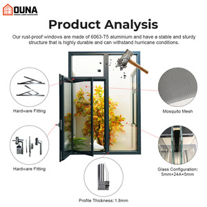 OUNA Factory Direct Customized Waterproof Aluminum Casement Window