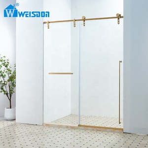 OEM ODM Hotel Home Bathroom SGCC 8mm Tempered Glass Gold Stainless Steel Sliding Frameless Shower Door