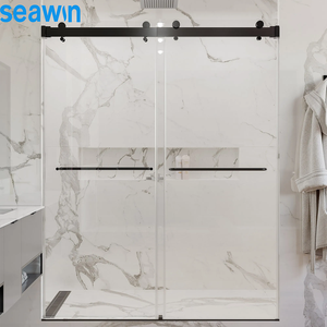 Modern Luxury Tempered Glass Sliding Shower Doors with Matt Black Hardware Brushed Frame Hotel Application