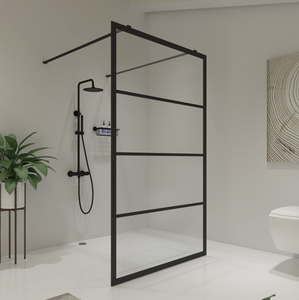 Framed Fixed Walk-in Tempered Glass Shower Screen Glass Panel Open Walk in Bathroom Shower Door With Matte Black Hardware