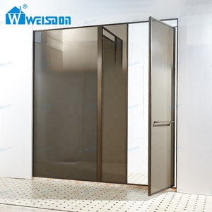 Soft Close SGCC Certified Villa Hotel Aluminum Alloy Bronze 5mm+5mm Laminated Safety Glass Framed Pivot Shower Door
