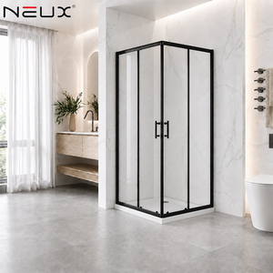 Modern Black Aluminium Framed Corner Cabin Shower Cubicle Sliding Door Shower Room